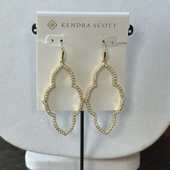 Kendra Scott Abbie Gold Open Frame Earrings with White Crystals - Picture 3 of 9